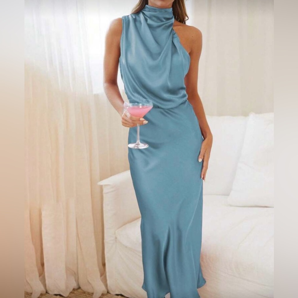 Elegant Blue One-Shoulder Dress